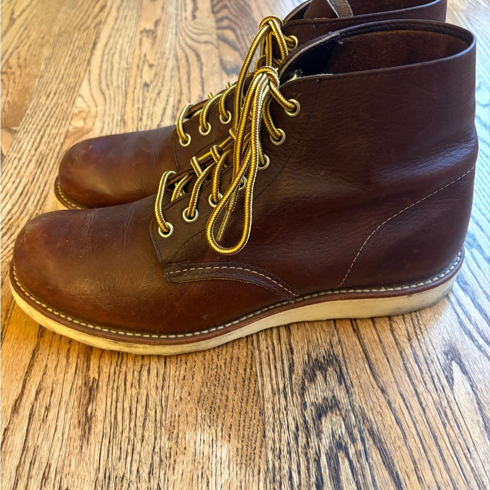 Red Wing Shoes Dark Brown Leather Boots with Yellow Laces - Picture 7 of 9